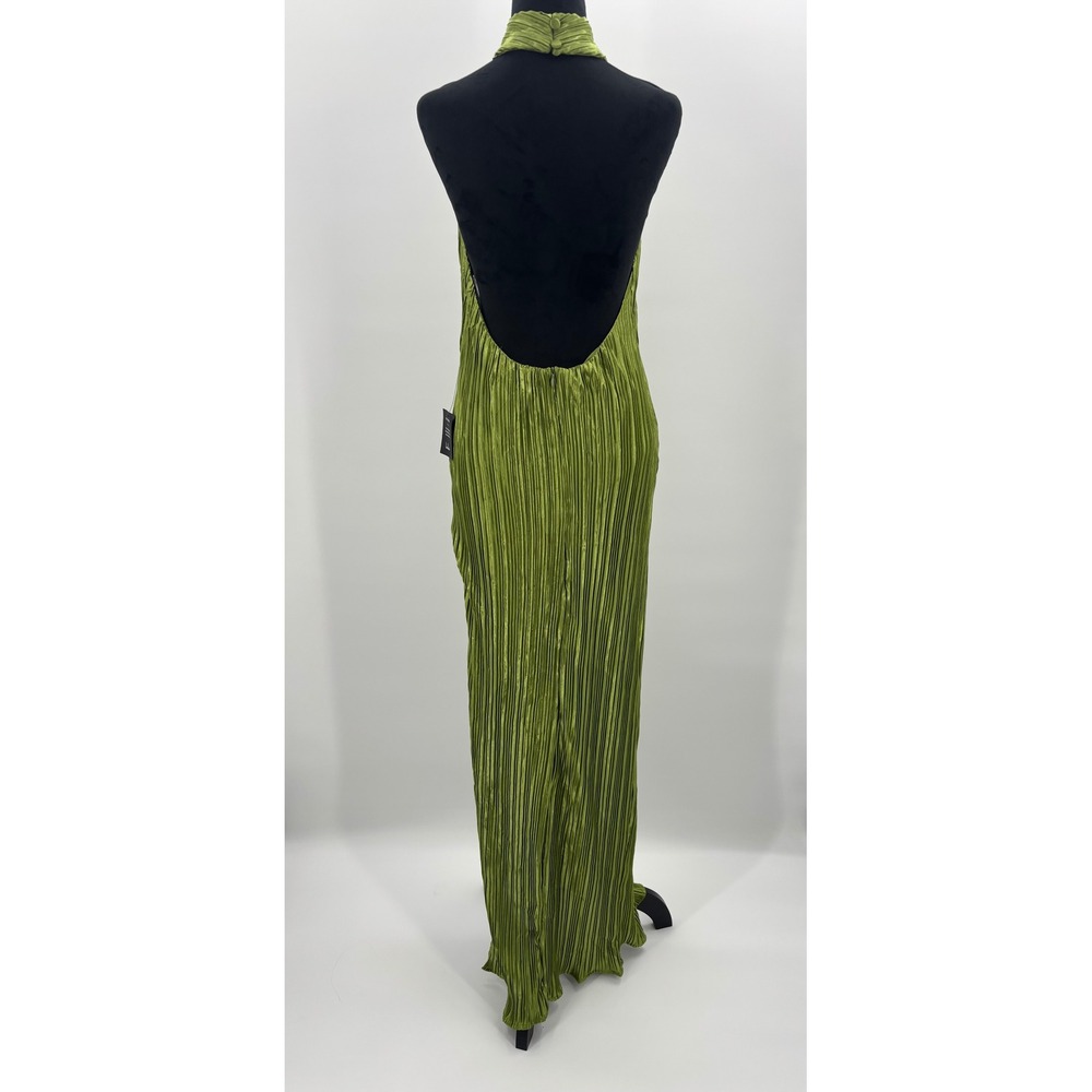 Lulus Gwenny Lime Green Plisse Halter Neck Maxi Dress Glam Evening Formal Size M - Picture 7 of 13